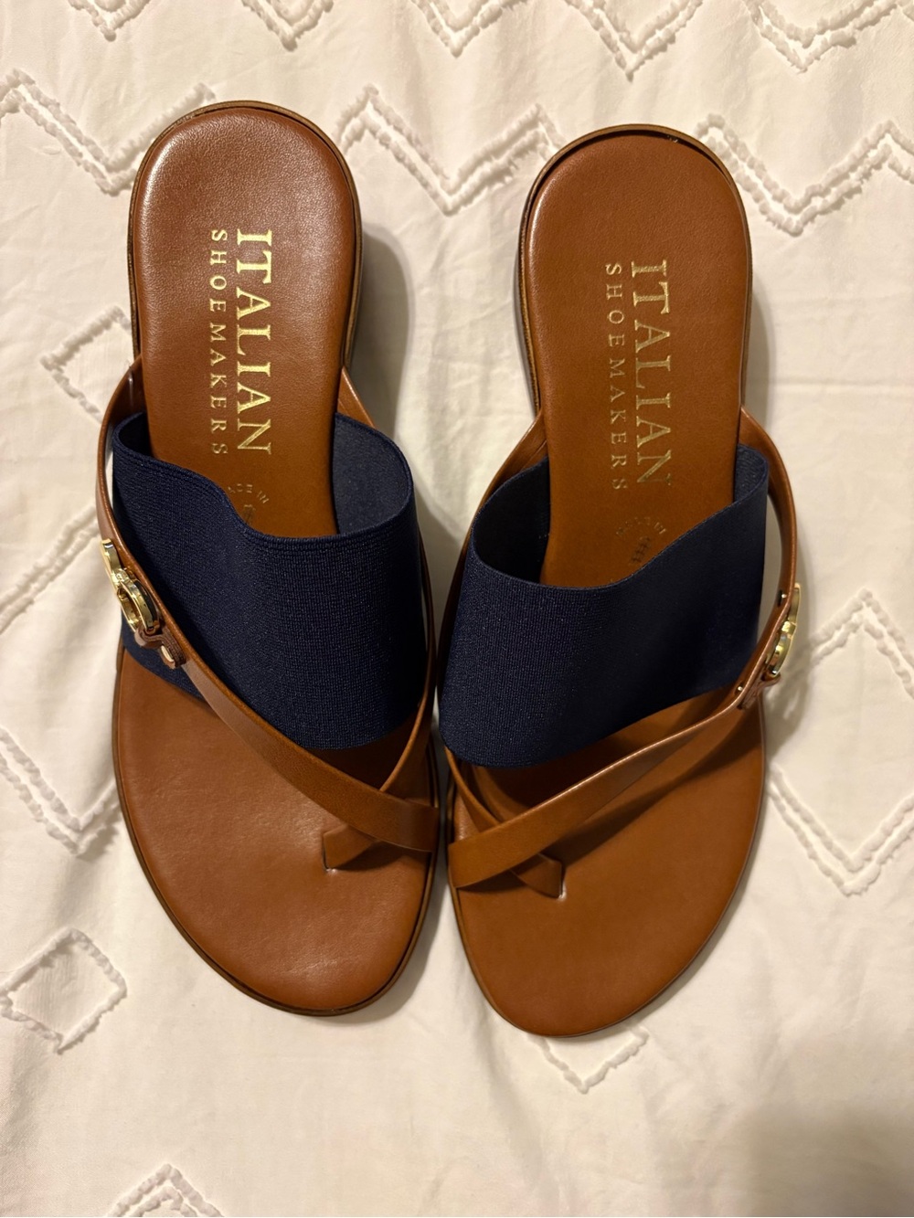 Italian Shoemakers Women's Tan and Navy Slide Sandals